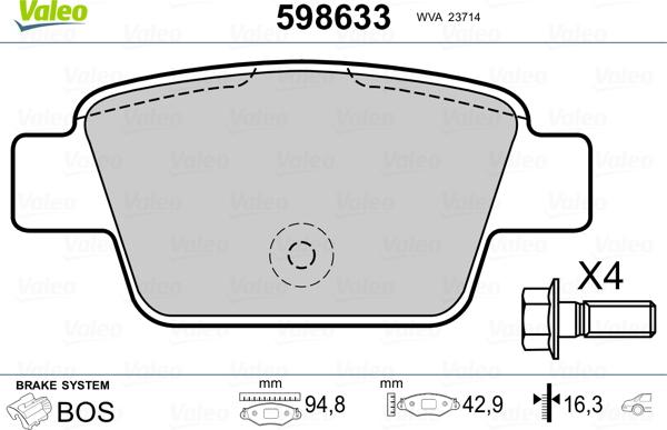 Valeo 598633 - Kit pastiglie freno, Freno a disco autozon.pro