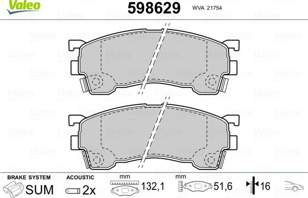 Valeo 598629 - Kit pastiglie freno, Freno a disco autozon.pro