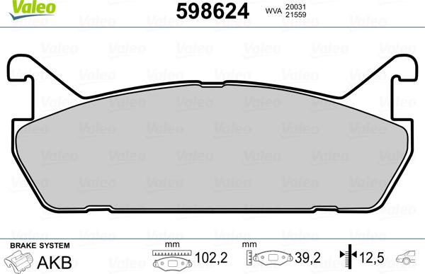 Valeo 598624 - Kit pastiglie freno, Freno a disco autozon.pro