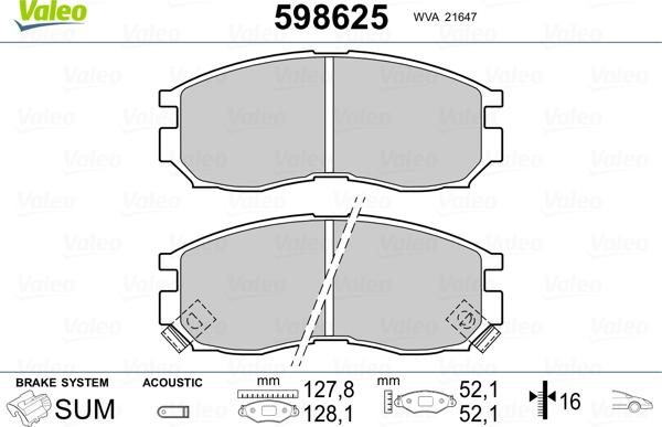 Valeo 598625 - Kit pastiglie freno, Freno a disco autozon.pro