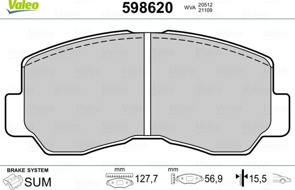 Valeo 598620 - Kit pastiglie freno, Freno a disco autozon.pro