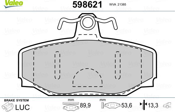 Valeo 598621 - Kit pastiglie freno, Freno a disco autozon.pro