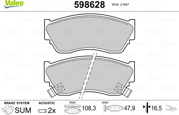 Valeo 598628 - Kit pastiglie freno, Freno a disco autozon.pro