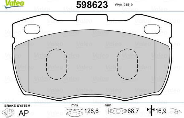 Valeo 598623 - Kit pastiglie freno, Freno a disco autozon.pro