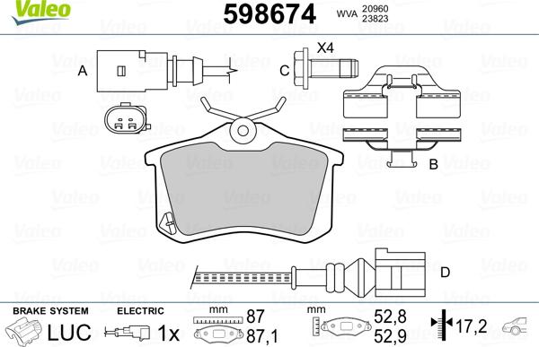 Valeo 598674 - Kit pastiglie freno, Freno a disco autozon.pro