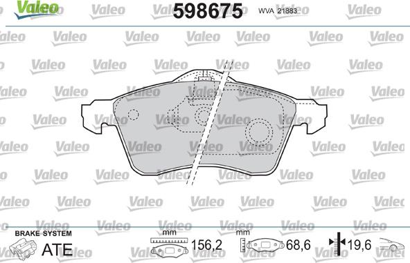 Valeo 598675 - Kit pastiglie freno, Freno a disco autozon.pro