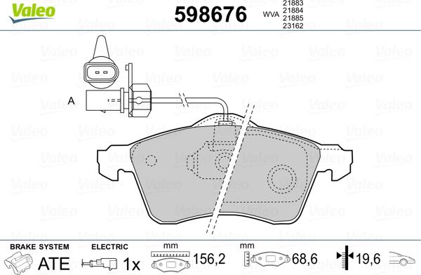 Valeo 598676 - Kit pastiglie freno, Freno a disco autozon.pro