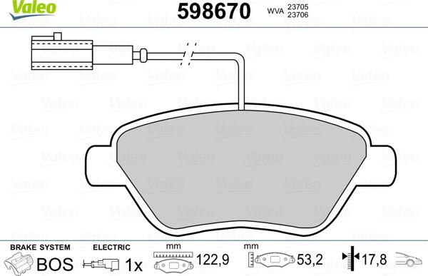 Valeo 598670 - Kit pastiglie freno, Freno a disco autozon.pro