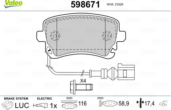 Valeo 598671 - Kit pastiglie freno, Freno a disco autozon.pro