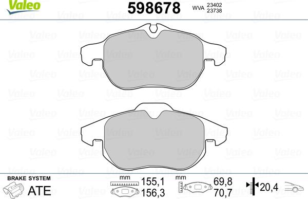 Valeo 598678 - Kit pastiglie freno, Freno a disco autozon.pro