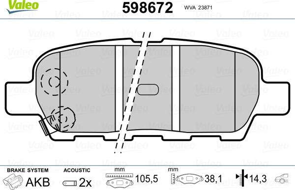 Valeo 598672 - Kit pastiglie freno, Freno a disco autozon.pro