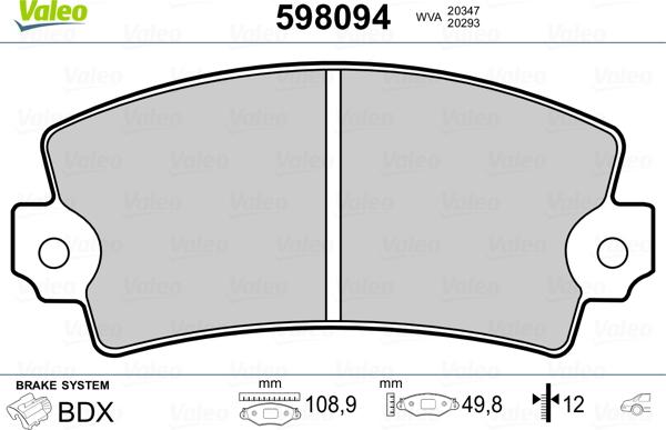 Valeo 598094 - Kit pastiglie freno, Freno a disco autozon.pro