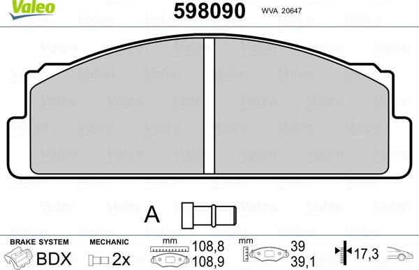 Valeo 598090 - Kit pastiglie freno, Freno a disco autozon.pro