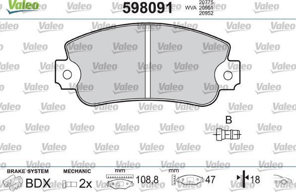 Valeo 598091 - Kit pastiglie freno, Freno a disco autozon.pro