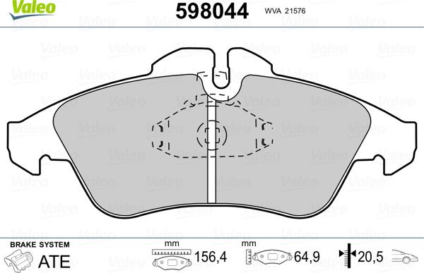 Valeo 598044 - Kit pastiglie freno, Freno a disco autozon.pro