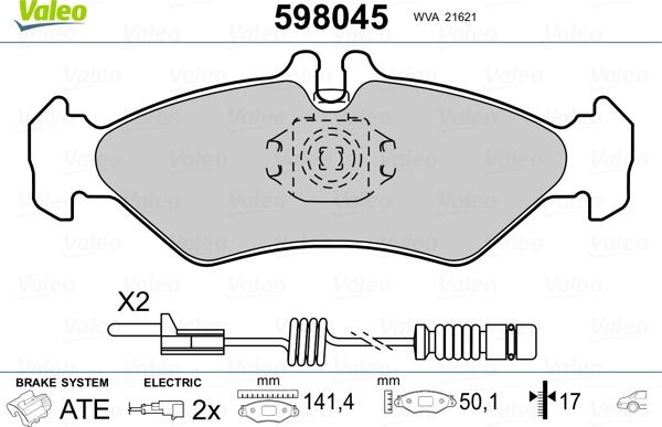 Valeo 598045 - Kit pastiglie freno, Freno a disco autozon.pro