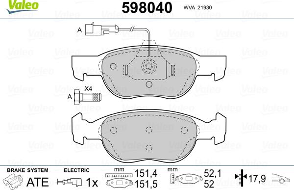 Valeo 598040 - Kit pastiglie freno, Freno a disco autozon.pro