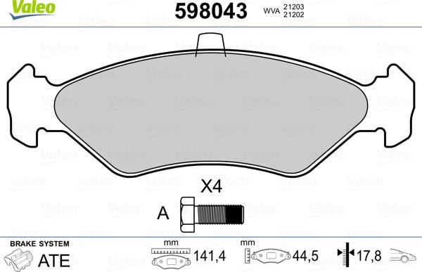 Valeo 598043 - Kit pastiglie freno, Freno a disco autozon.pro