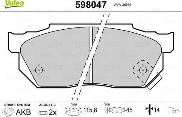 Valeo 598047 - Kit pastiglie freno, Freno a disco autozon.pro