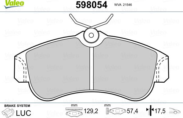 Valeo 598054 - Kit pastiglie freno, Freno a disco autozon.pro