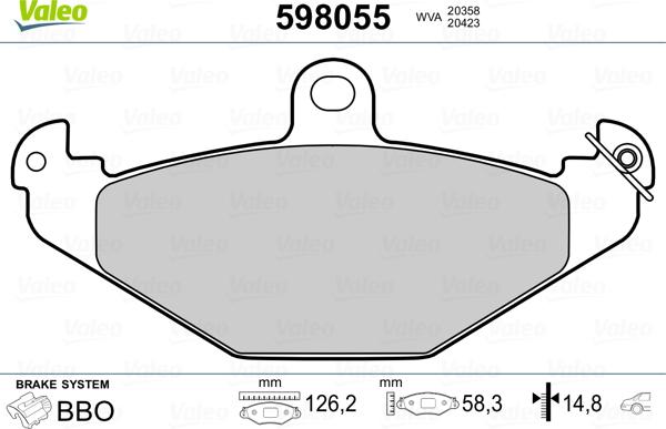 Valeo 598055 - Kit pastiglie freno, Freno a disco autozon.pro