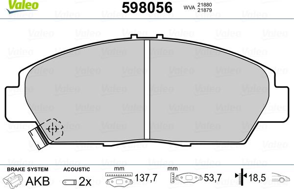 Valeo 598056 - Kit pastiglie freno, Freno a disco autozon.pro