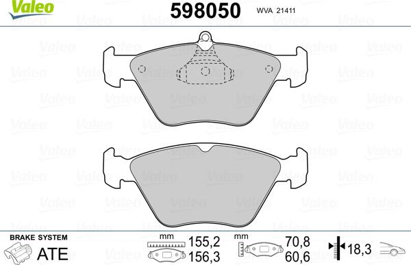 Valeo 598050 - Kit pastiglie freno, Freno a disco autozon.pro