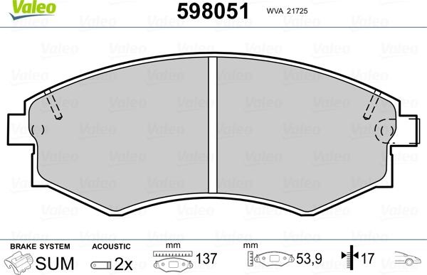 Valeo 598051 - Kit pastiglie freno, Freno a disco autozon.pro