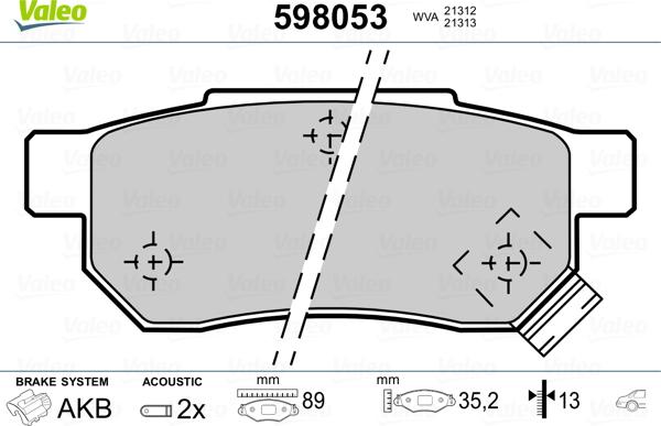 Valeo 598053 - Kit pastiglie freno, Freno a disco autozon.pro