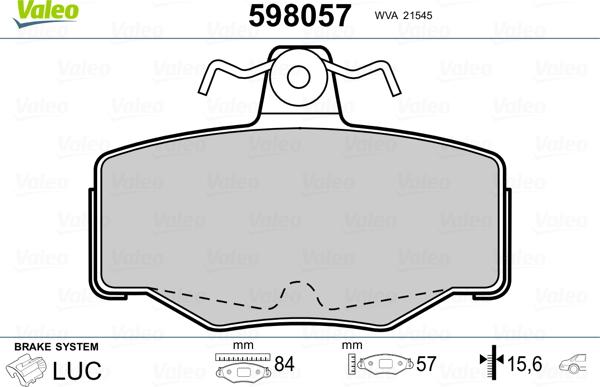 Valeo 598057 - Kit pastiglie freno, Freno a disco autozon.pro