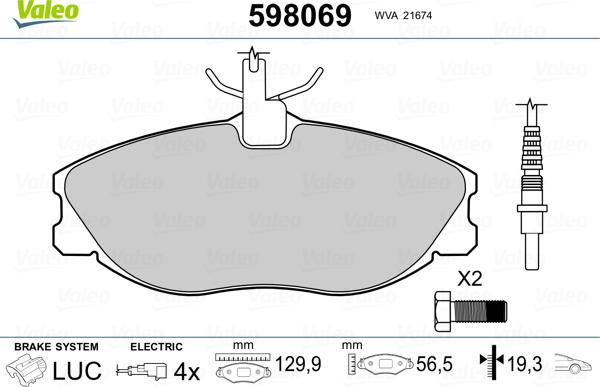 Valeo 598069 - Kit pastiglie freno, Freno a disco autozon.pro