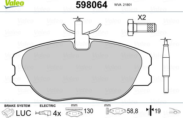 Valeo 598064 - Kit pastiglie freno, Freno a disco autozon.pro