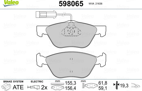 Valeo 598065 - Kit pastiglie freno, Freno a disco autozon.pro