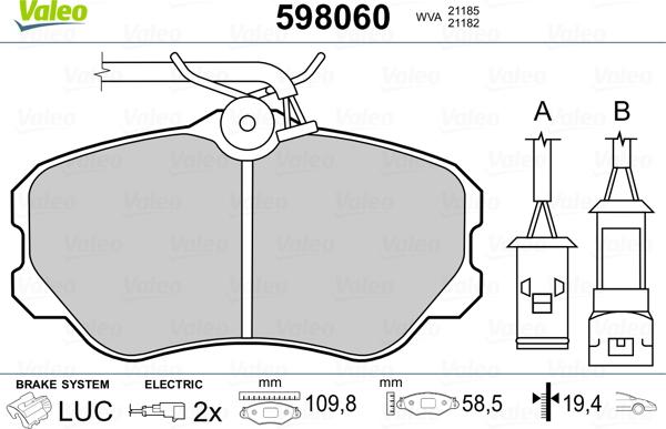 Valeo 598060 - Kit pastiglie freno, Freno a disco autozon.pro