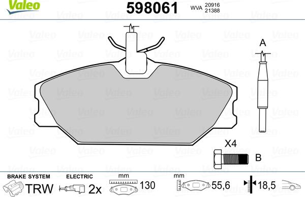 Valeo 598061 - Kit pastiglie freno, Freno a disco autozon.pro