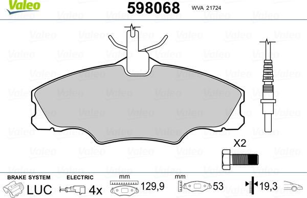 Valeo 598068 - Kit pastiglie freno, Freno a disco autozon.pro