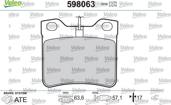 Valeo 598063 - Kit pastiglie freno, Freno a disco autozon.pro