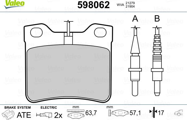 Valeo 598062 - Kit pastiglie freno, Freno a disco autozon.pro