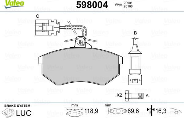 Valeo 598004 - Kit pastiglie freno, Freno a disco autozon.pro