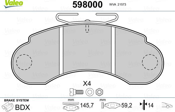 Valeo 598000 - Kit pastiglie freno, Freno a disco autozon.pro