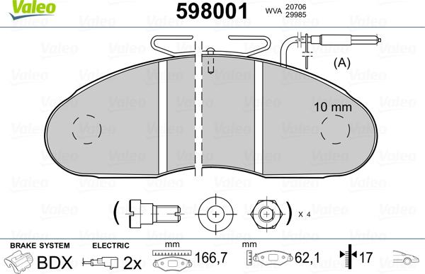 Valeo 598001 - Kit pastiglie freno, Freno a disco autozon.pro