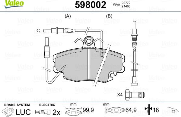 Valeo 598002 - Kit pastiglie freno, Freno a disco autozon.pro