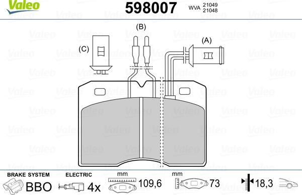 Valeo 598007 - Kit pastiglie freno, Freno a disco autozon.pro