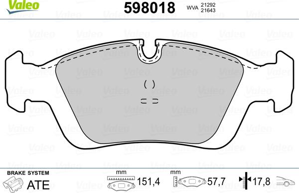 Valeo 598018 - Kit pastiglie freno, Freno a disco autozon.pro