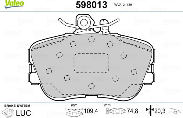 Valeo 598013 - Kit pastiglie freno, Freno a disco autozon.pro