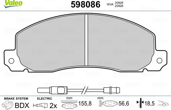 Valeo 598086 - Kit pastiglie freno, Freno a disco autozon.pro