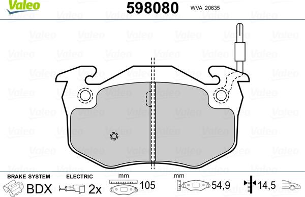 Valeo 598080 - Kit pastiglie freno, Freno a disco autozon.pro