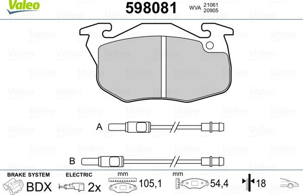 Valeo 598081 - Kit pastiglie freno, Freno a disco autozon.pro