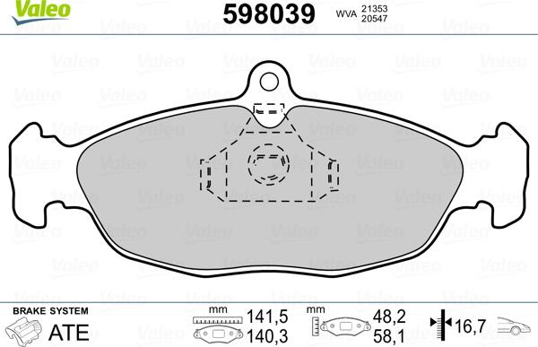 Valeo 598039 - Kit pastiglie freno, Freno a disco autozon.pro