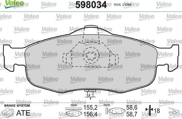 Valeo 598034 - Kit pastiglie freno, Freno a disco autozon.pro